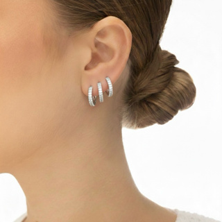 Brinco Trio Argola Prata 925 Click Redonda Cravejada - Mania De Madame Semijoias em Oferta na Shopee