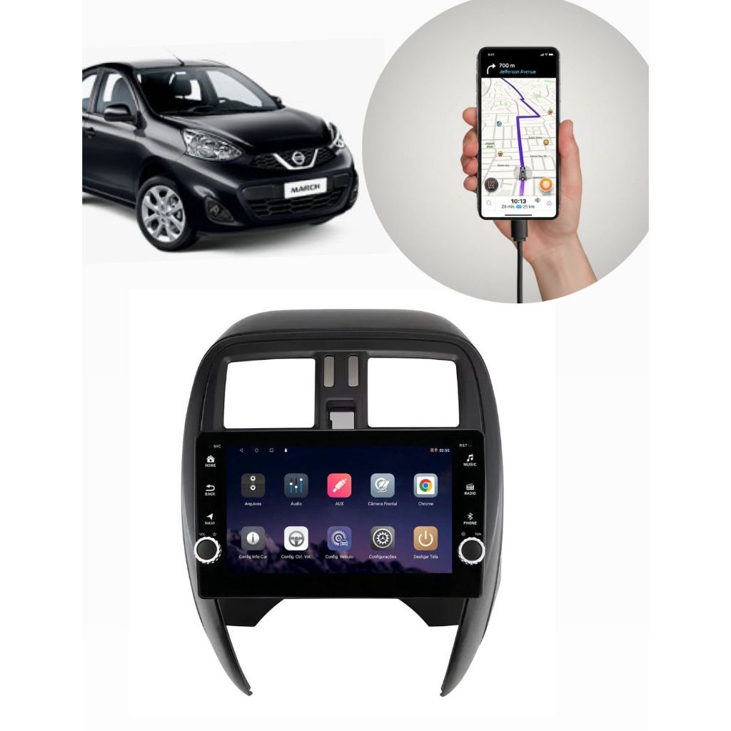 Central Multimidia Nissan March Versa 2015/2020  Carplay Android auto Camera de ré