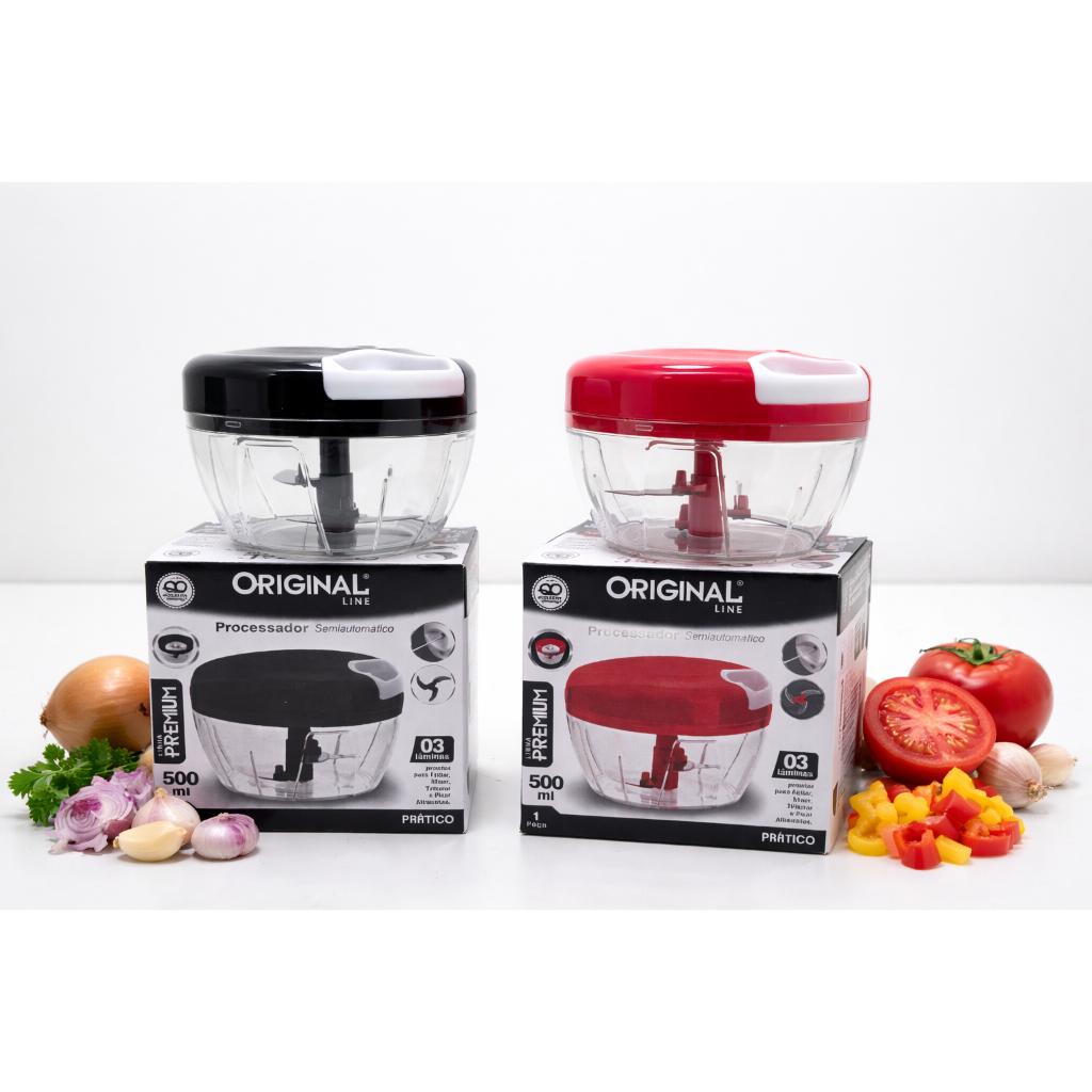 Processador de Alimentos Manual 500ml Original 3 Lâminas Aço Inox