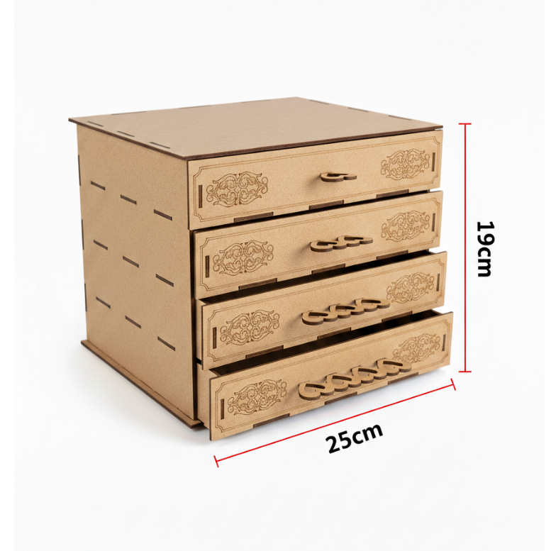 Porta Joia Organizador 4 Gavetas MDF Detalhes Delicado