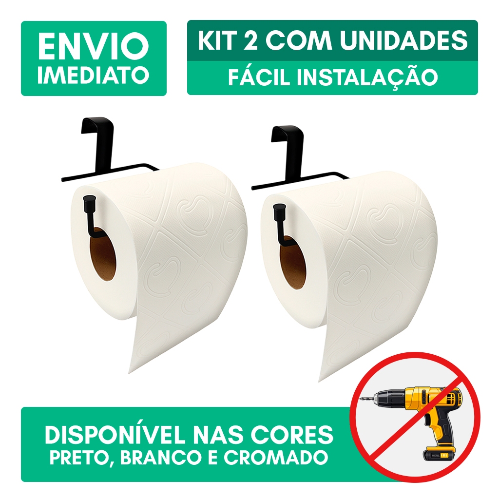 Kit 2 Suporte Porta Papel Higiênico Simples Caixa Acoplada Aramado Aço Preto Cromado Branco em Oferta na Shopee