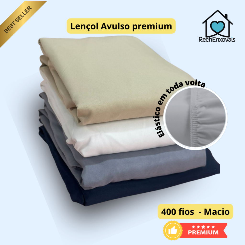 Lençol Com Elástico Avulso 400 Fios Micropercal Poliéster Liso Macio Premium