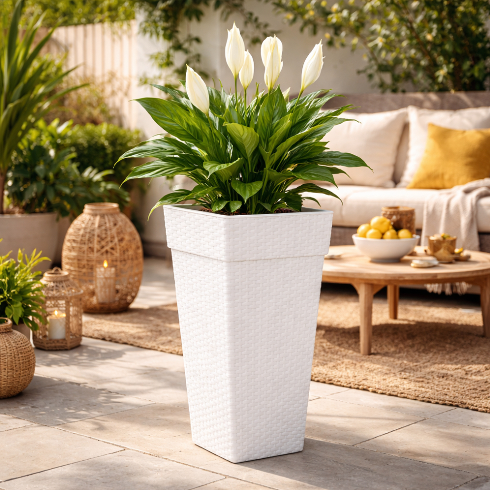 Vaso Quadrado Coluna Rattan Pequeno cor Marmorizado ou Cerâmica 10 Litros Decoração Casa Ambientes