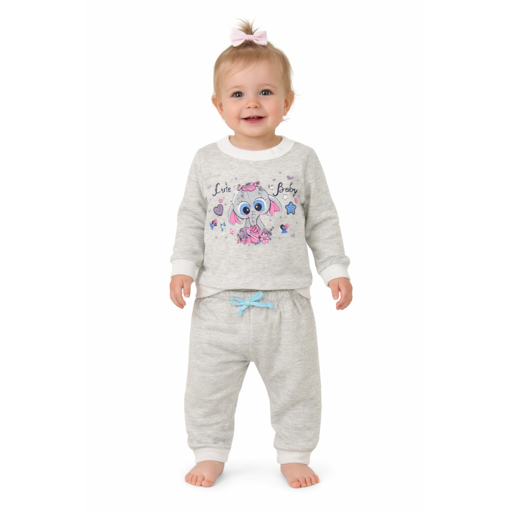 Conjunto Infantil de Inverno de Moletom Casaco e Calça Mescla