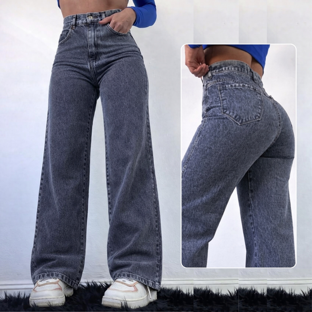 Calça Jeans Feminina Wide Leg Cintura Alta 100% Algodão