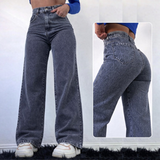 Calça Jeans Feminina Wide Leg Cintura Alta 100% Algodão em Oferta na Shopee