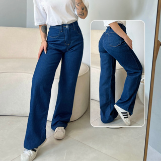 Calça Jeans Feminina Wide Leg Marmorizada Cintura Alta em Oferta na Shopee