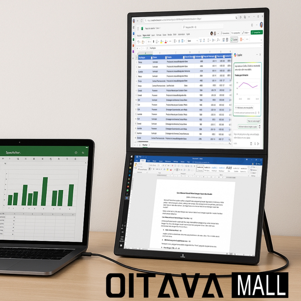 Monitor Duplo 16”|Monitor Portátil 15.6”|Extensor de Tela Dupla 14” Usb-c HDMI Escolha por Modelo