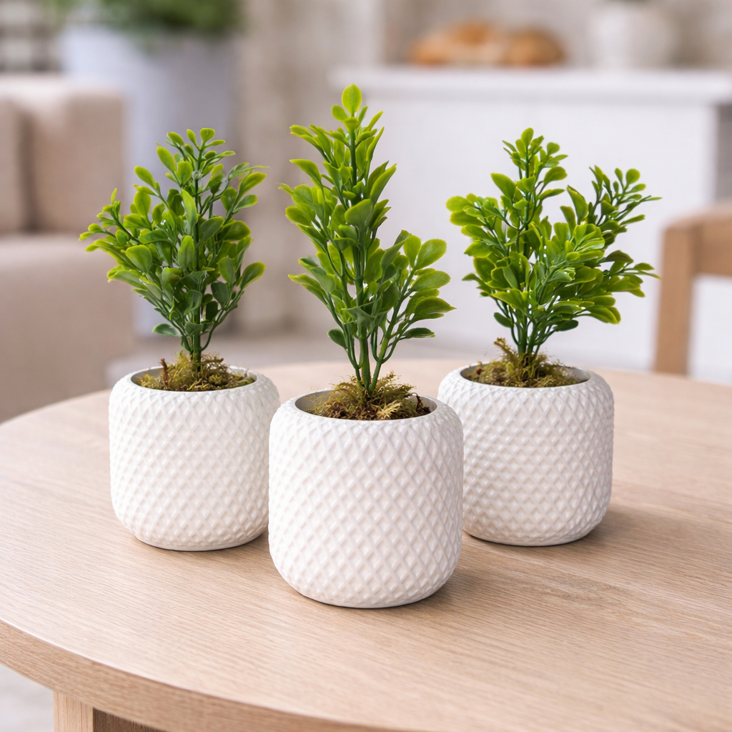 Vasos Decorativos com Folhagem Artificial em Gesso Cerâmico Sala, Escritório, Casa, Apartamento Decoração Arranjo