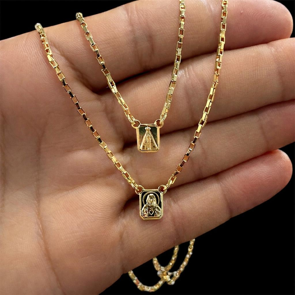 Escapulário Masculino Sagrado Coração de Jesus e nossa Senhora Aparecida, liga de moeda Antiga Colar em Oferta na Shopee