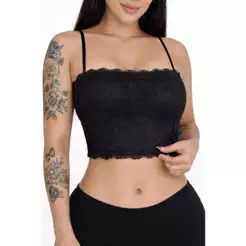 Top Faixa Cropped De Renda Sem Bojo Alça Fina Forrado Sutiã Blusinha