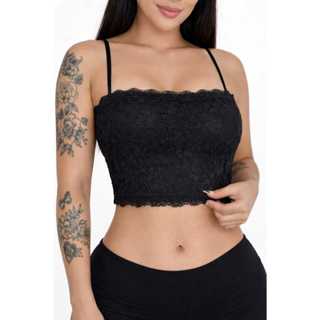 Top Faixa Cropped De Renda Sem Bojo Alça Fina Forrado Sutiã Blusinha em Oferta na Shopee