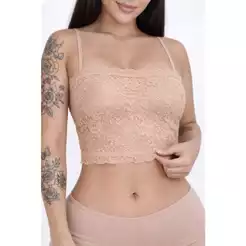 Kit 2 Cropped Faixa De Renda Top Sem Bojo Alça Fina Forrado Sutiã Blusinha
