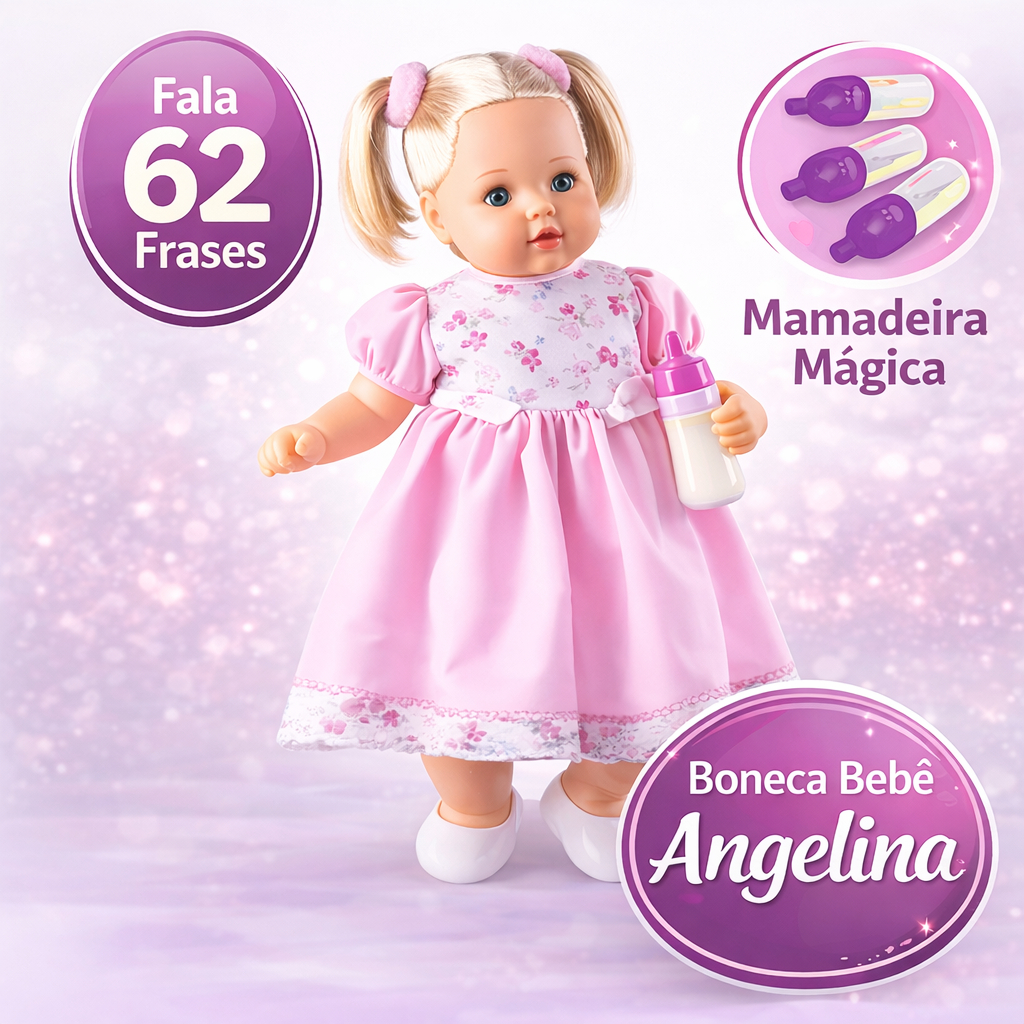 Boneca Grande Angelina Loira Fala 62 Frases Mamadeira Boneca Que Fala Brinquedo Menina Tipo Reborn