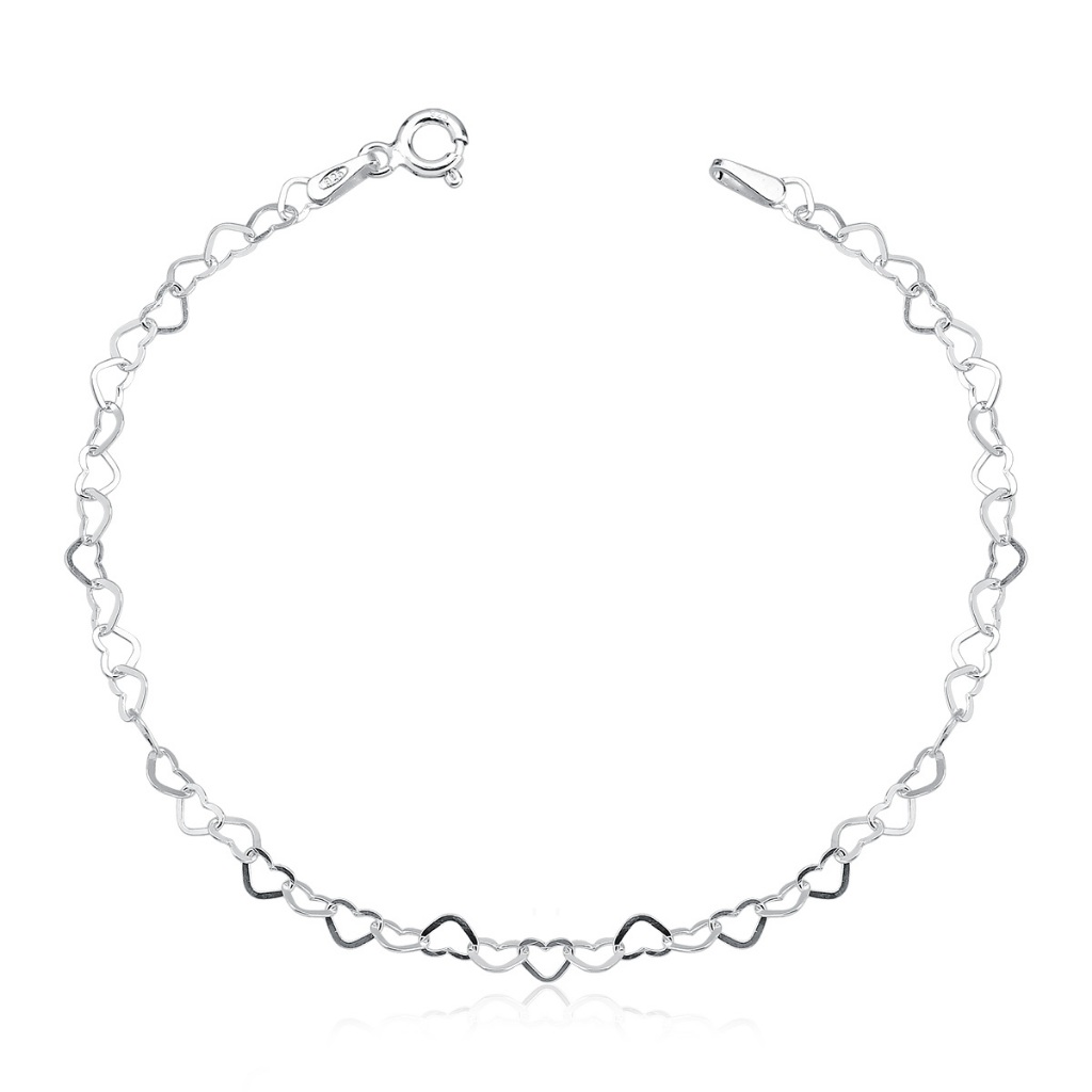 Pulseira elos coração prata 925 feminina