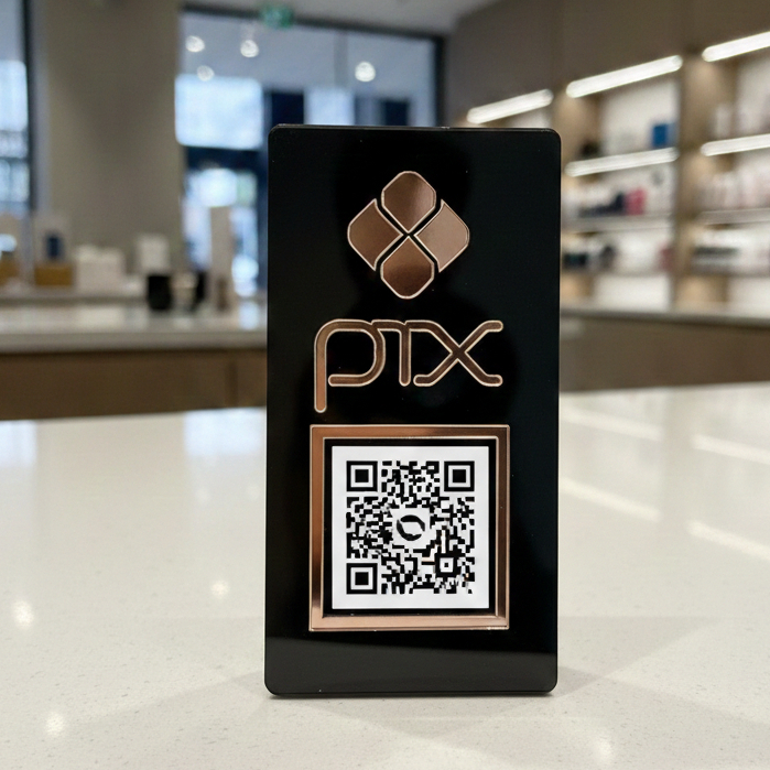Placa Pix Preta Em Ácrilico Espelhado Pagamento QrCode Display em Oferta na Shopee