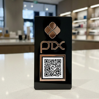Placa Pix Preta Em Ácrilico Espelhado Pagamento QrCode Display em Oferta na Shopee