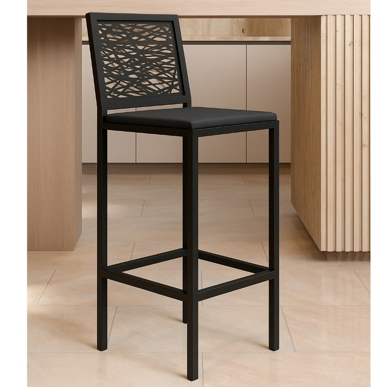 Banqueta Alta Astana Estilo Industrial com Encosto Assento Confortável Corte a Laser em Oferta na Shopee