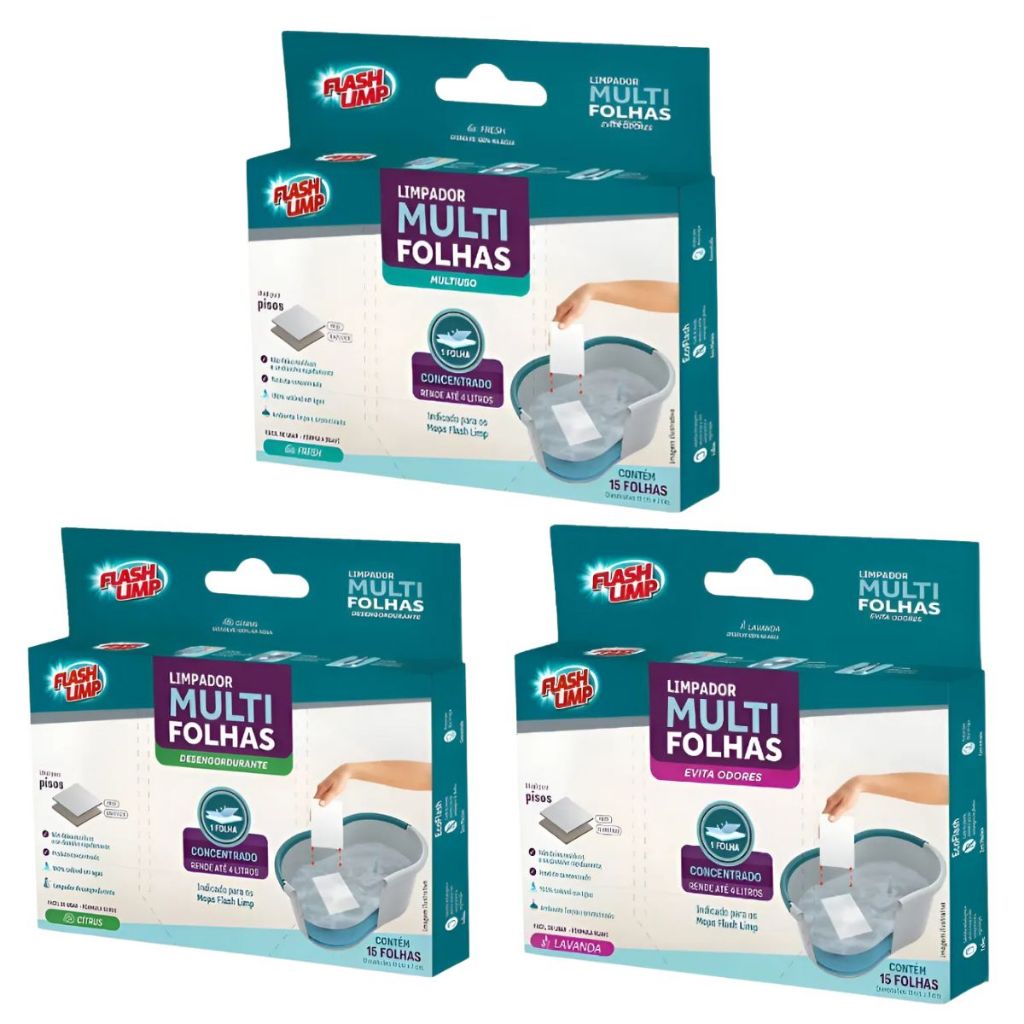 Limpador Multi Folhas Flash Limp Para Pisos Porcelanato 3 unidades