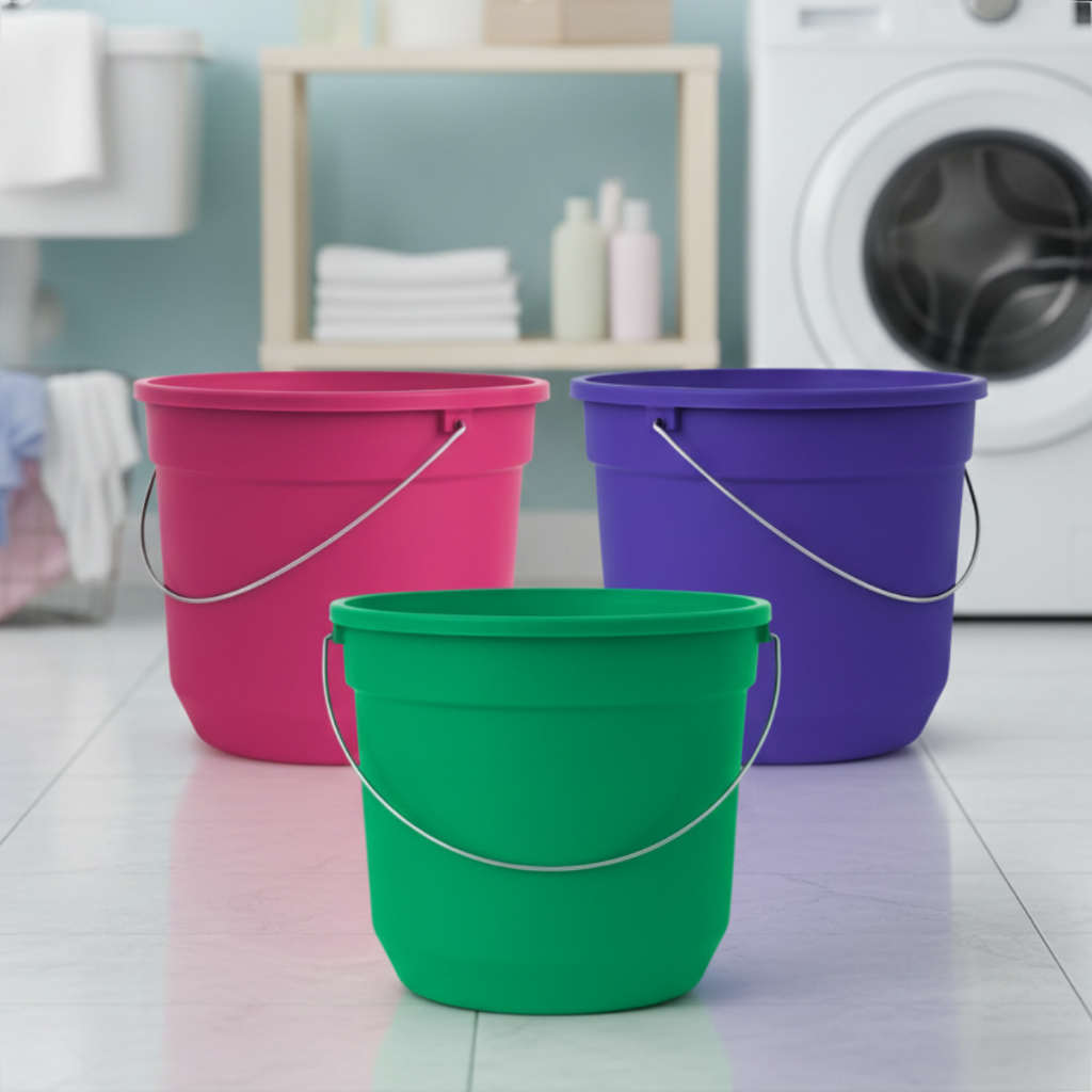 Kit de Baldes Plásticos 8L Coloridos com Alça Metálica Resistente Sem BPA Premium Reforçado em Oferta na Shopee