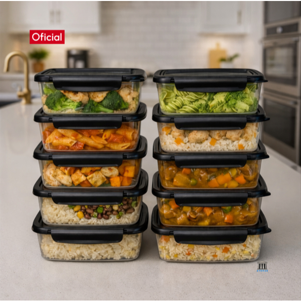 Kit 10 Potes 850ml Travas Laterais Reutilizável - Livre de BPA Alimentos Organiza