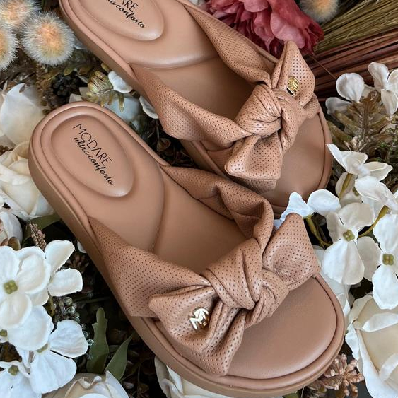 Modare Sandalia Ultraconforto Laço Lançamento 2025 Chinelo Slide Lacinho Nobuck Leve