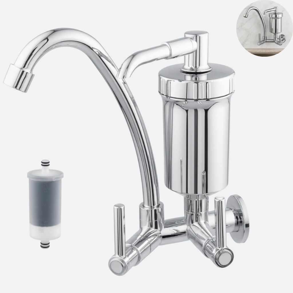 Torneira Filtro de Parede Cozinha Bica móvel Cromada 1/4 de volta Luxo em Oferta na Shopee