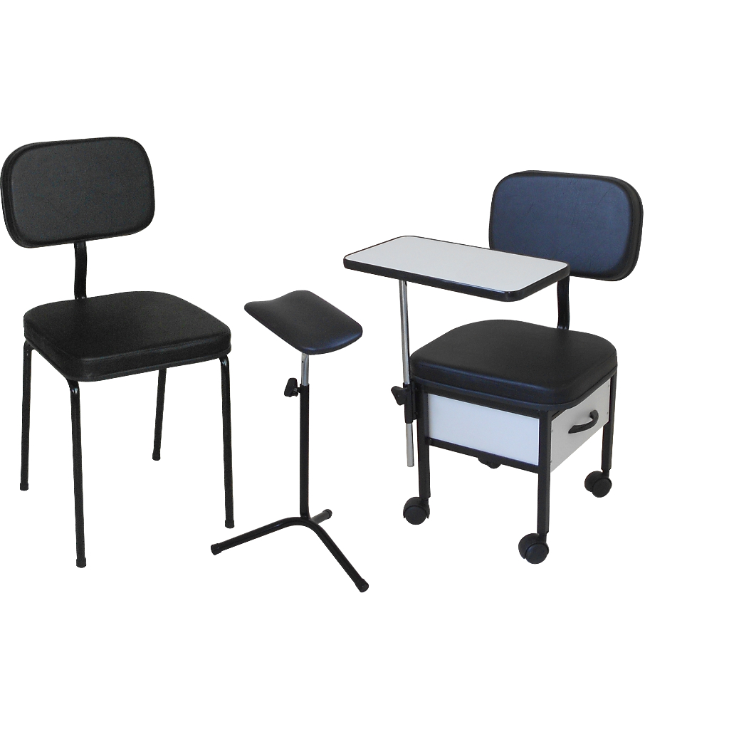Cadeira para Manicure + Cadeira Cliente + Suporte Pedicuro - Kit Trio ST
