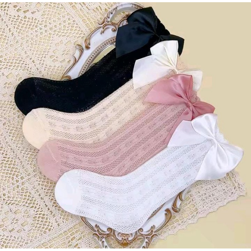 Kit 4 Pares Meias Infantil Com Laço | Meia Menina Renda Delicada