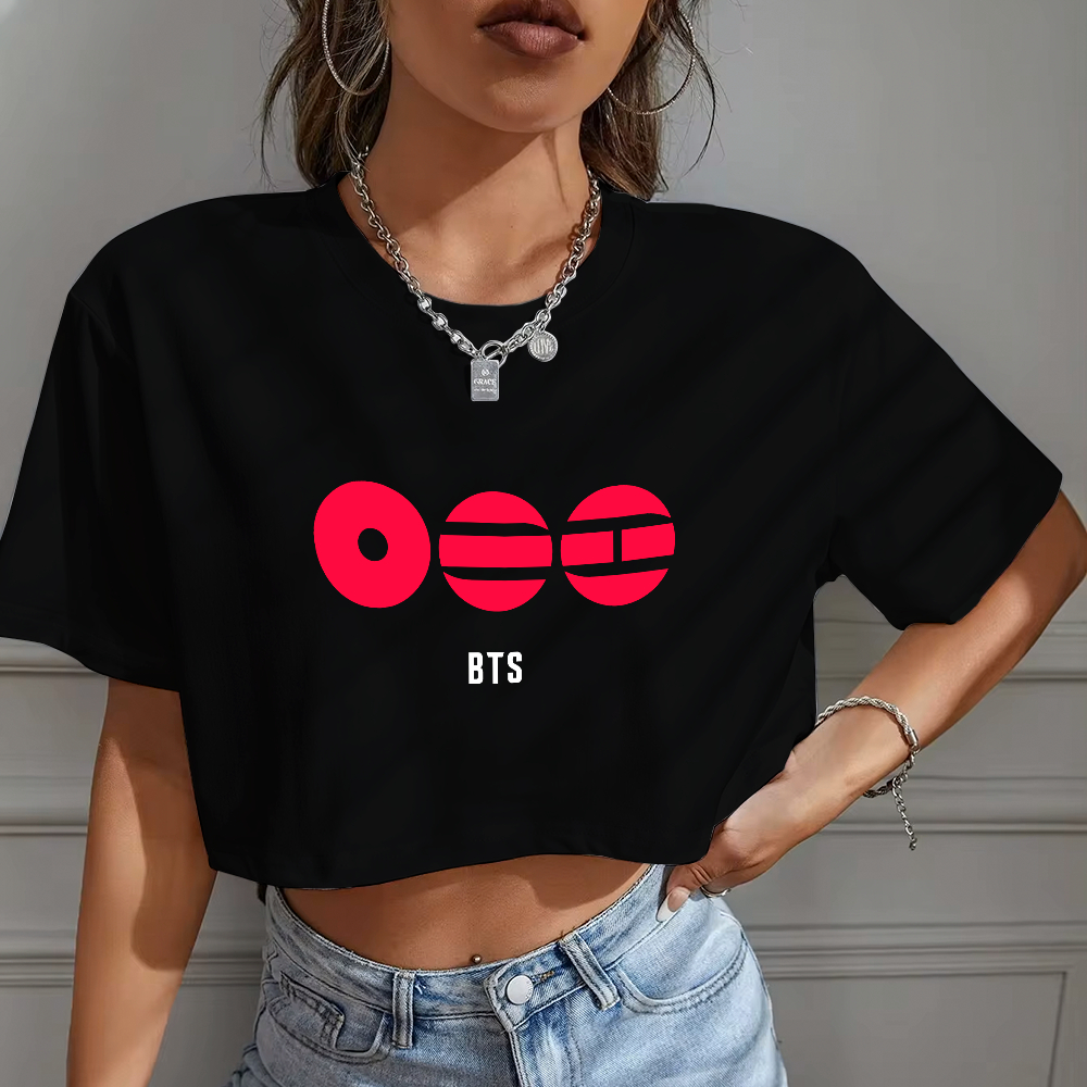 Blusa Cropped Oversized Feminina Simbolos Turnê World Tour Banda Kpop Bts 2026 Style Girl