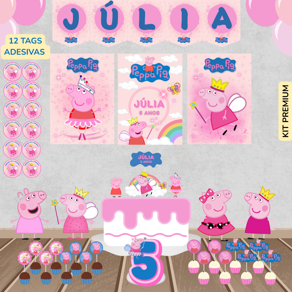 Kit Festa Tema Peppa Pig Personalizado | Só um Bolinho | Mesversário | Festa em Casa em Oferta na Shopee