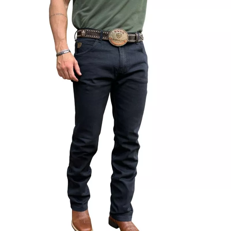 Calça Jeans Masculina Country - Denim Preto Elastano Premium Corte Reto/Tradicional Cintura Alta