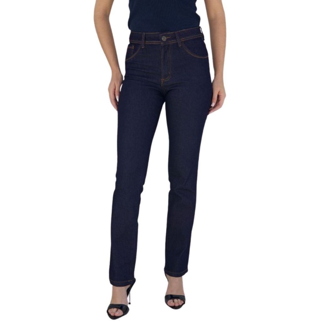Calça Jeans Feminina Reta Premium Com Elastano em Oferta na Shopee