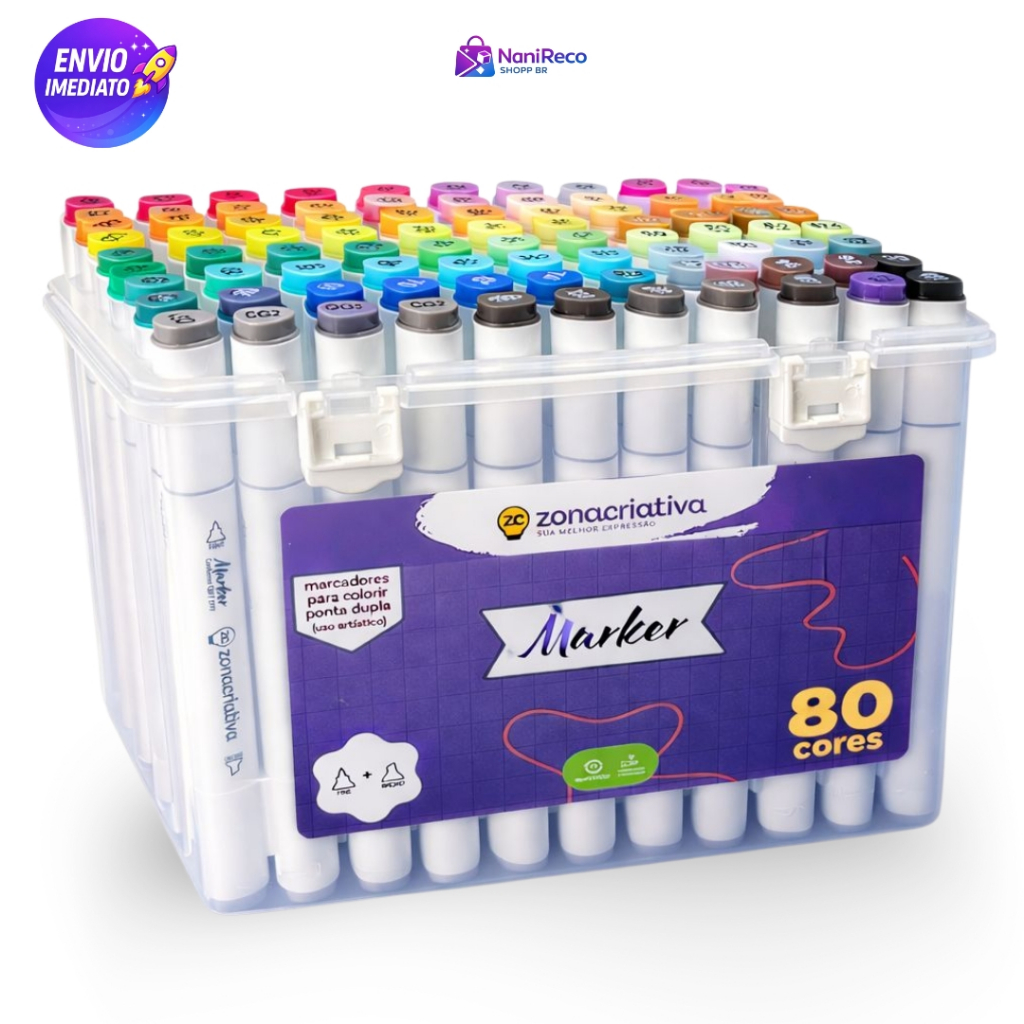 Kit Marcadores 80 Cores Ponta Dupla Canetinhas Coloridas Desenho Profissional