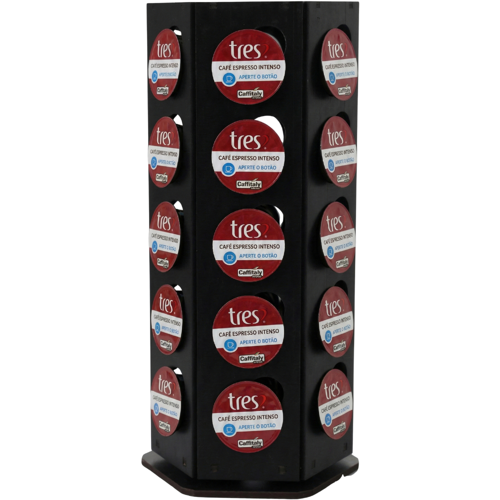 Porta Cápsulas Três corações Giratório Preto Cantinho do café Pouco Espaço