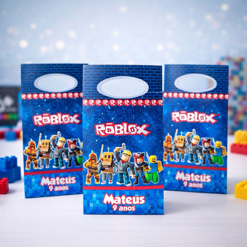 Sacolinha Surpresa Pequena Personalizada Pegue e Monte ROBLOX - Festa Infantil Lembrancinhas Aniversário Mimo