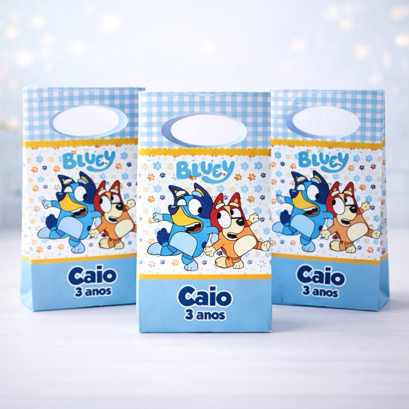 Sacolinha Surpresa Pequena Personalizada Pegue e Monte BLUEEY E BINGO MENINO Festa Infantil Lembrancinhas Aniversário