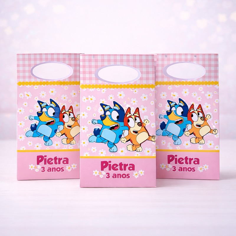 Sacolinha Surpresa Pequena Personalizada BLUEEY BINGO MENINA ROSA - Festa Infantil Lembrancinhas Aniversário Mimo