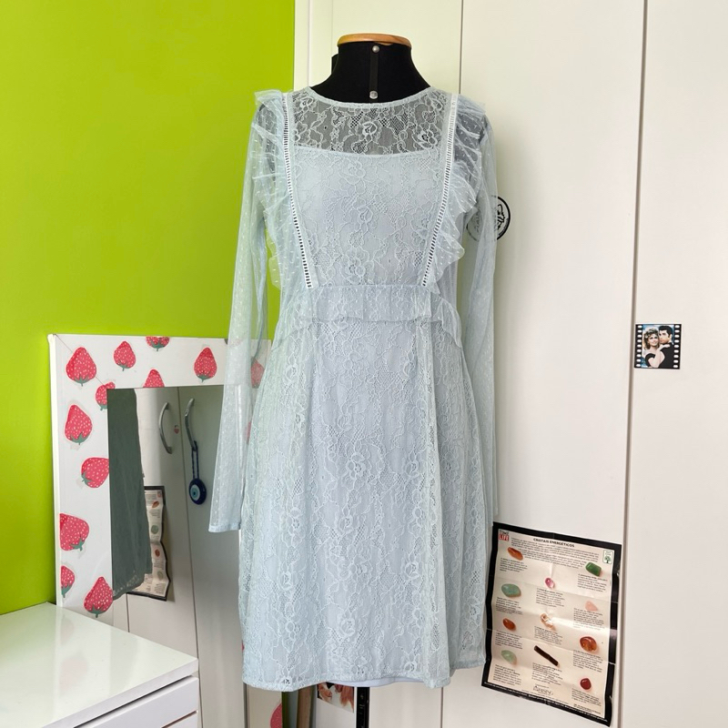 Vestido Azul com Renda P Bazar Brecho Coquette Fairycore Pastel Goth Cute Rococo