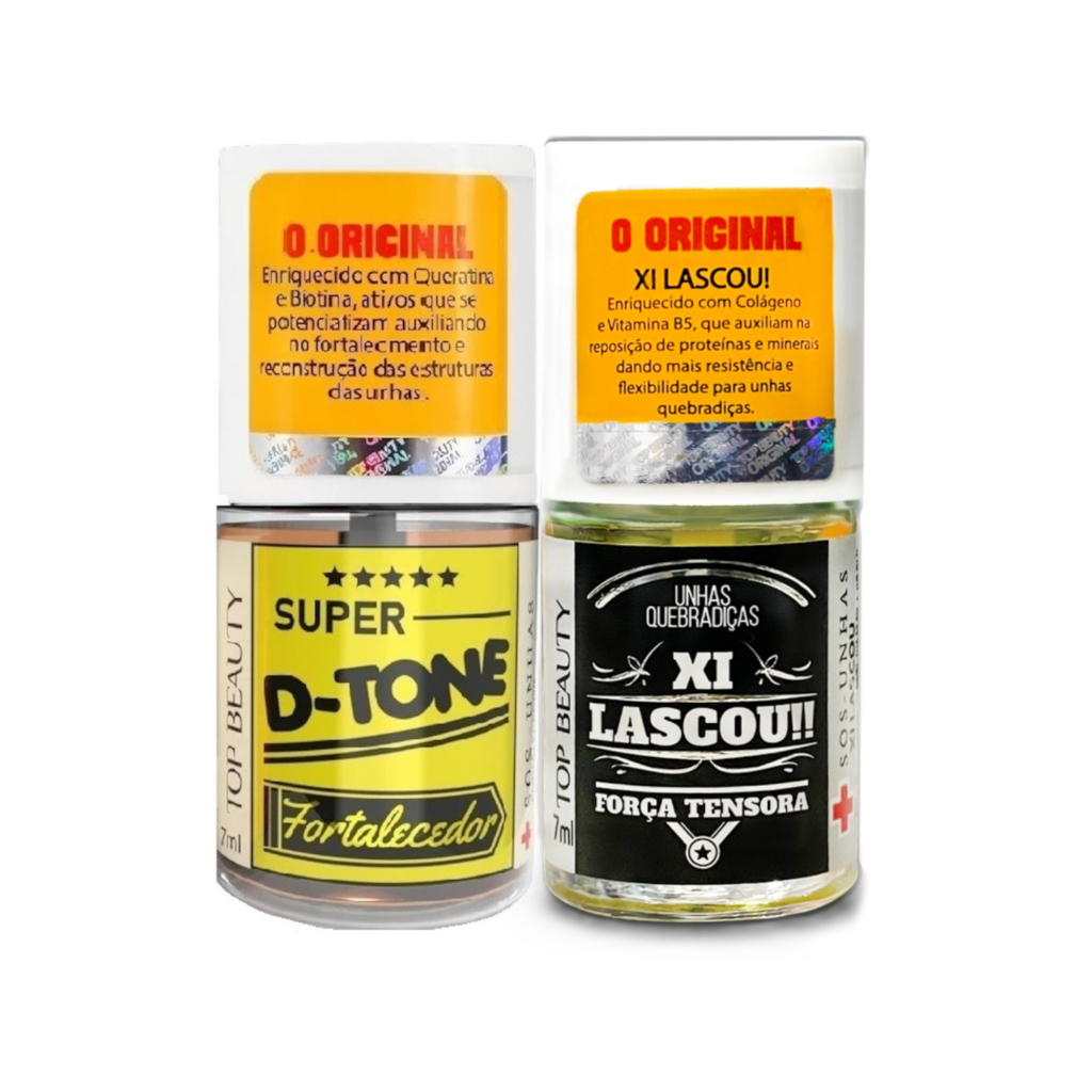 Kit Base de Unha Top Beauty Xi Lascou Força Tensora + Super D-Tone Fortalecedor 7ml