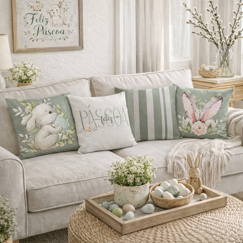 Kit 4 Capas de Almofadas de Páscoa Decorativas Várias Estampas