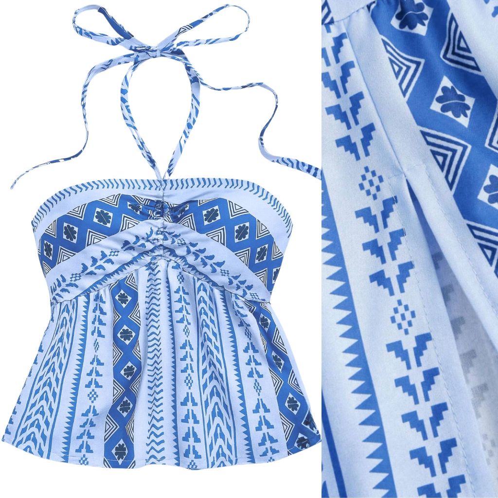 Regata Feminina Alcinha Estampa Tropical Crepinho Envio Imediato