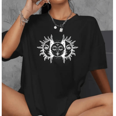 Camiseta Oversized Streetwear Blusa Estilosa Feminina Sol Lunar Indie 100% Algodao CS