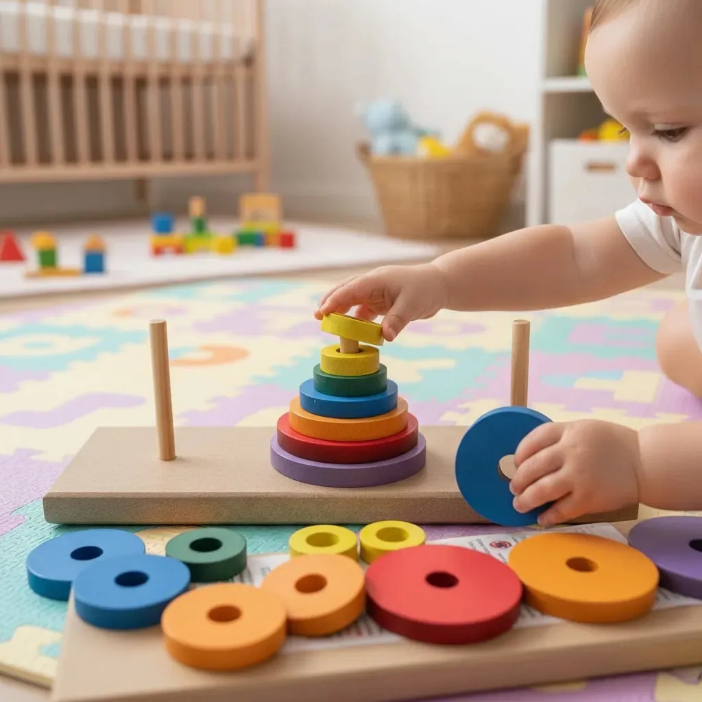 Torre de Hanói Brinquedo Educativo de Encaixar Colorido madeira e EVA Pedagógico Montessori Lúdico