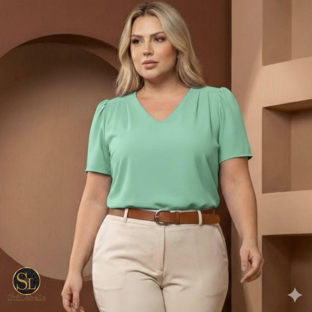 Blusa Feminina Manga Curta Plus Size Princesa Decote V Duna Premium GG G1 G2 G3  Elegante Não Amassa em Oferta na Shopee