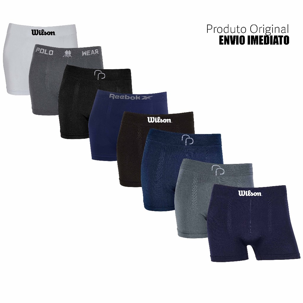 Kit 4 ou 8 cuecas boxer marca Wilson Reebok Polo Wear Rafa Parize Microfibra Originais Sortidas