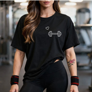 Camiseta Feminina Academia T Shirt Treino Blusa Esporte GYM Musculação 100% Algodão Estampada Halter em Oferta na Shopee