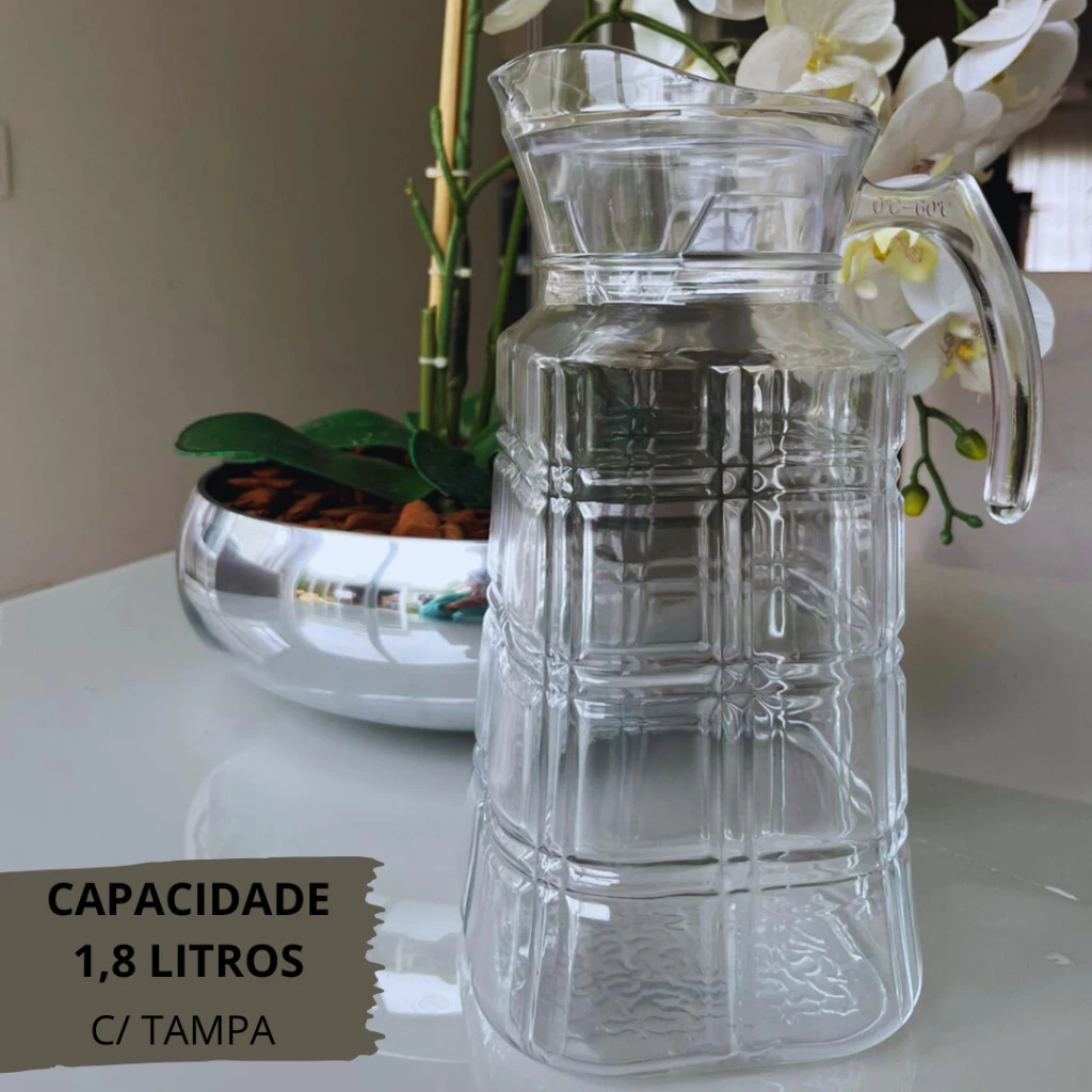 Jarra De Suco 1,8 Litros Alto Relevo Em Vidro Com Tampa