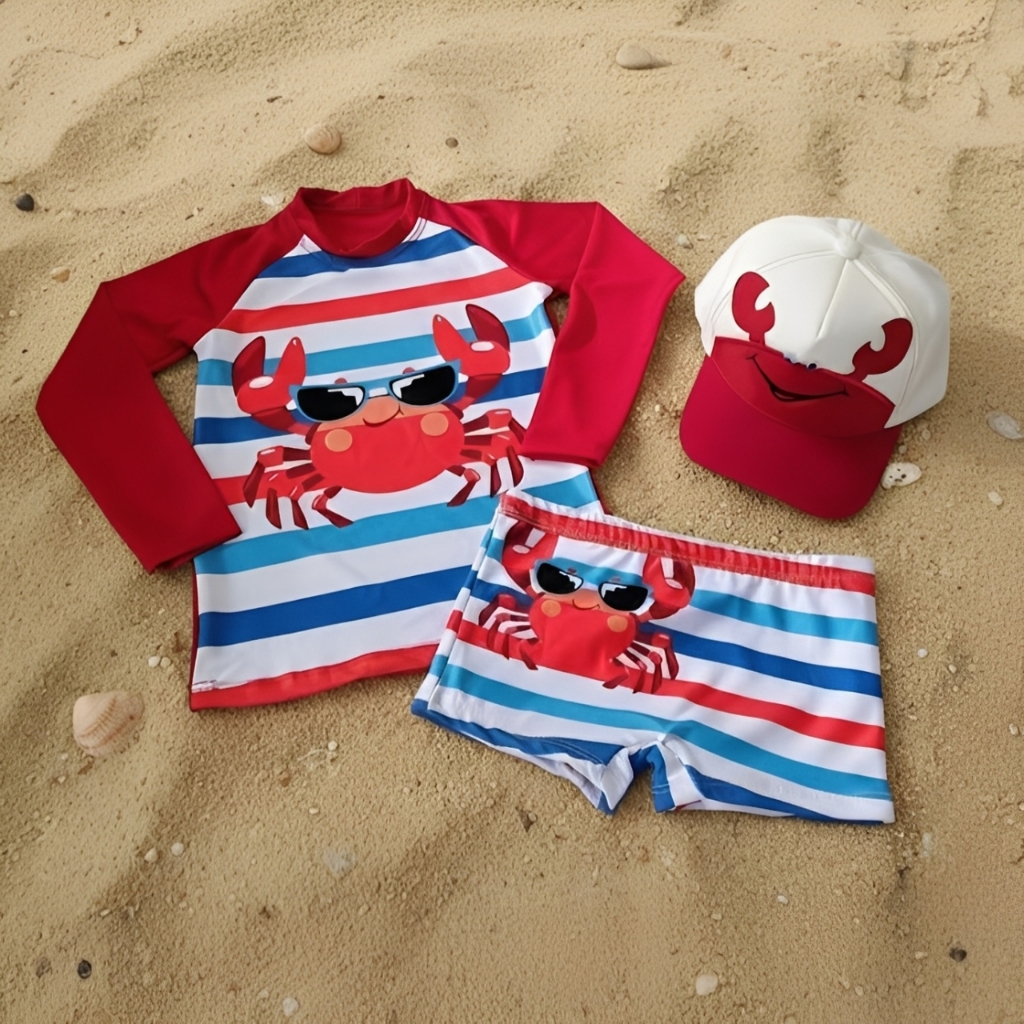 Roupa De Banho Infantil Menino Praia Verão Uv50+ Blusa Personagem + Boné Chapéu em Oferta na Shopee