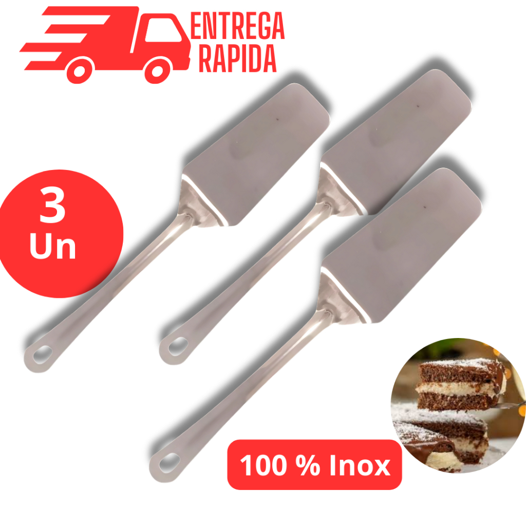 Kit 3 Espátula Utensílio de Cozinha em Aço Inox para Bolo Pudim e Doces Utensilios de Cozinha